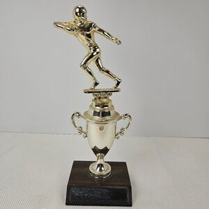 Vintage Football Trophy Gold Running Figure Silver Loving Cup Wood Base